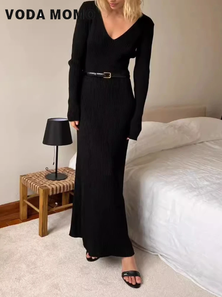 長袖多用途ボディコンマキシドレスレトロオフィスレディースロー - Bodycon Long Sleeve Ribbed Dress のレビューと価格