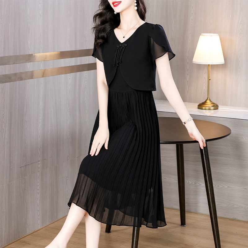2025 夏固体シフォンカジュアルミディプリーツドレス韓国ヴ - French Vintage Floral Midi Dress のレビューと価格