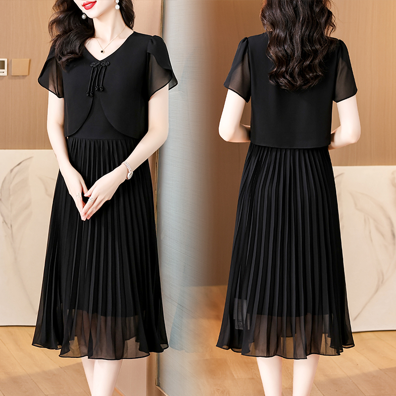 2025 夏固体シフォンカジュアルミディプリーツドレス韓国ヴ - French Vintage Floral Midi Dress のレビューと価格