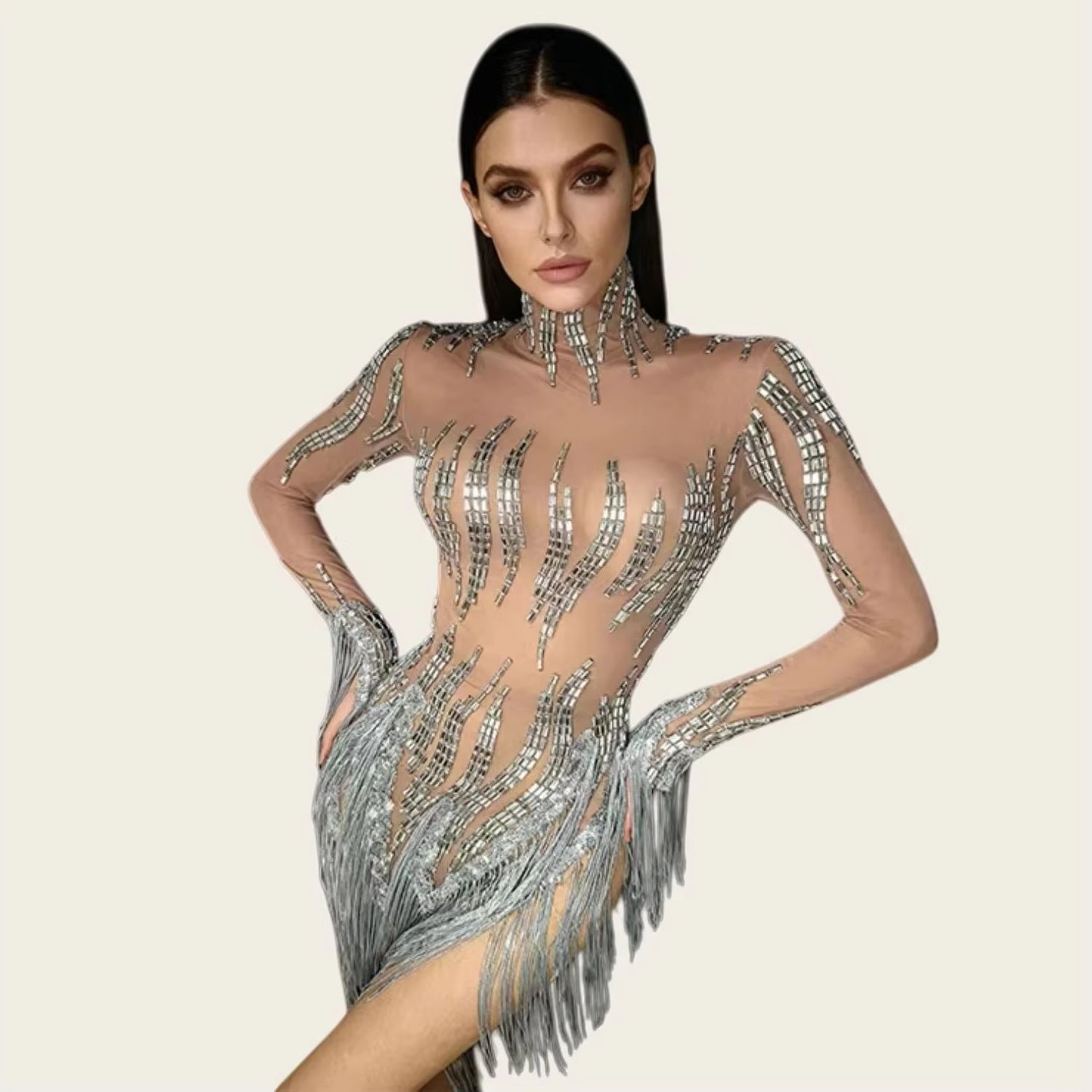 キラキラ輝くラインストーンタッセル付きショートドレス、ナイト - Sparkly Rhinestone Club Party Dress のレビューと価格