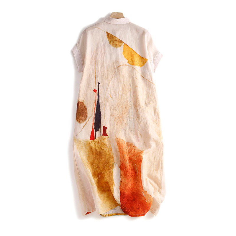 カジュアルコットンリネンシャツワンピース レディース プリン - Casual Loose Linen Shirt Dress のレビューと価格